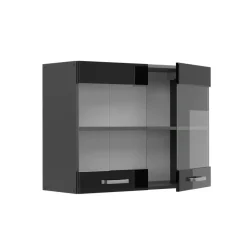 Vicco Küchenglasschrank R-Line, Glashängeschrank, Schwarz Hochglanz/Anthrazit, 80 cm