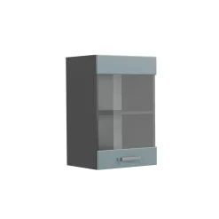Vicco Küchenglasschrank R-Line, Glashängeschrank, Blau-Grau/Anthrazit, 40 cm