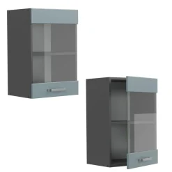 Vicco Küchenglasschrank R-Line, Glashängeschrank, Blau-Grau/Anthrazit, 40 cm