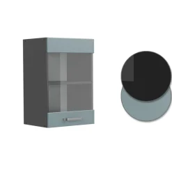 Vicco Küchenglasschrank R-Line, Glashängeschrank, Blau-Grau/Anthrazit, 40 cm