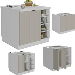 Vicco Kücheninsel Fame-Line, Kochinsel für die Küche, GrauBeige, 90 cm ohne Arbeitsplatte