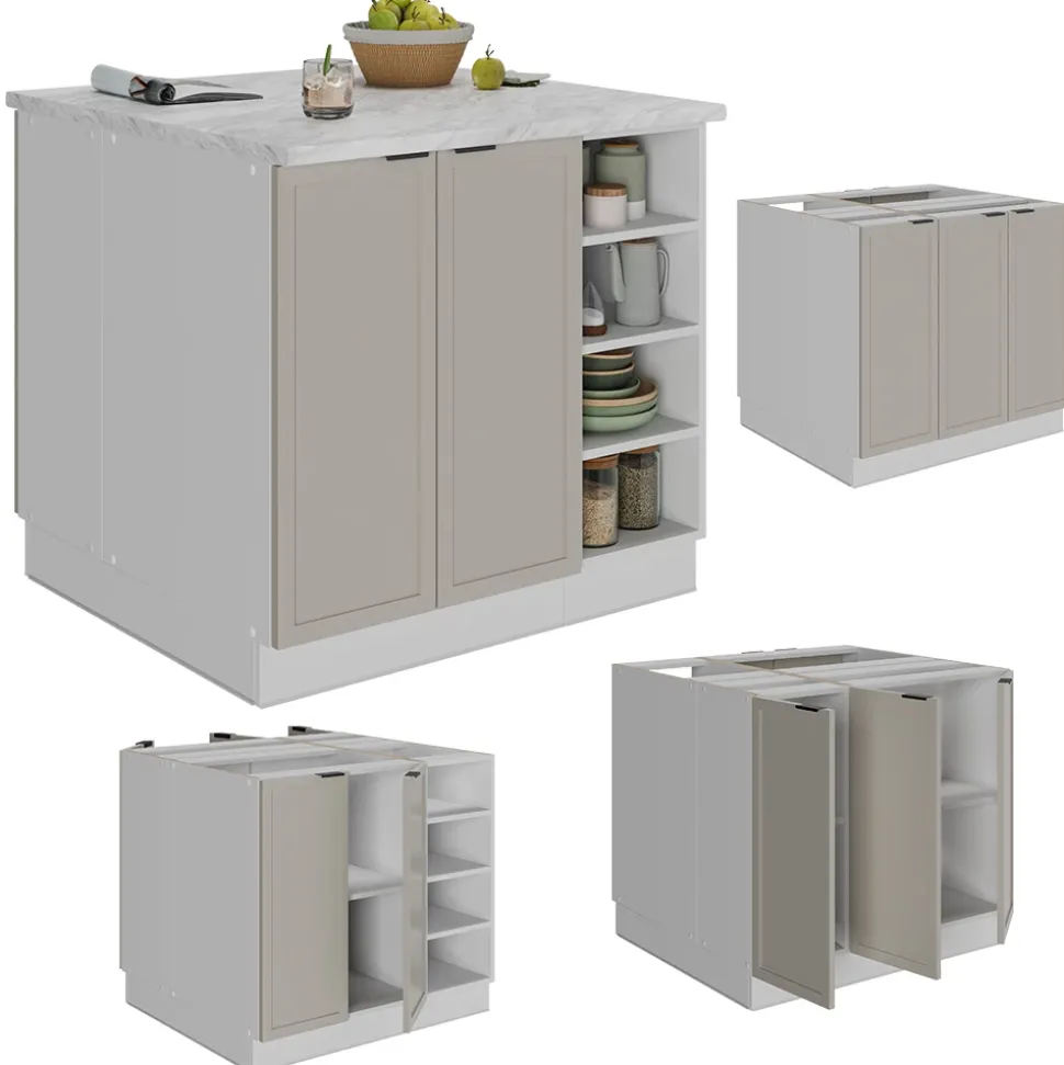 Vicco Kücheninsel Fame-Line, Kochinsel für die Küche, GrauBeige, 90 cm ohne Arbeitsplatte