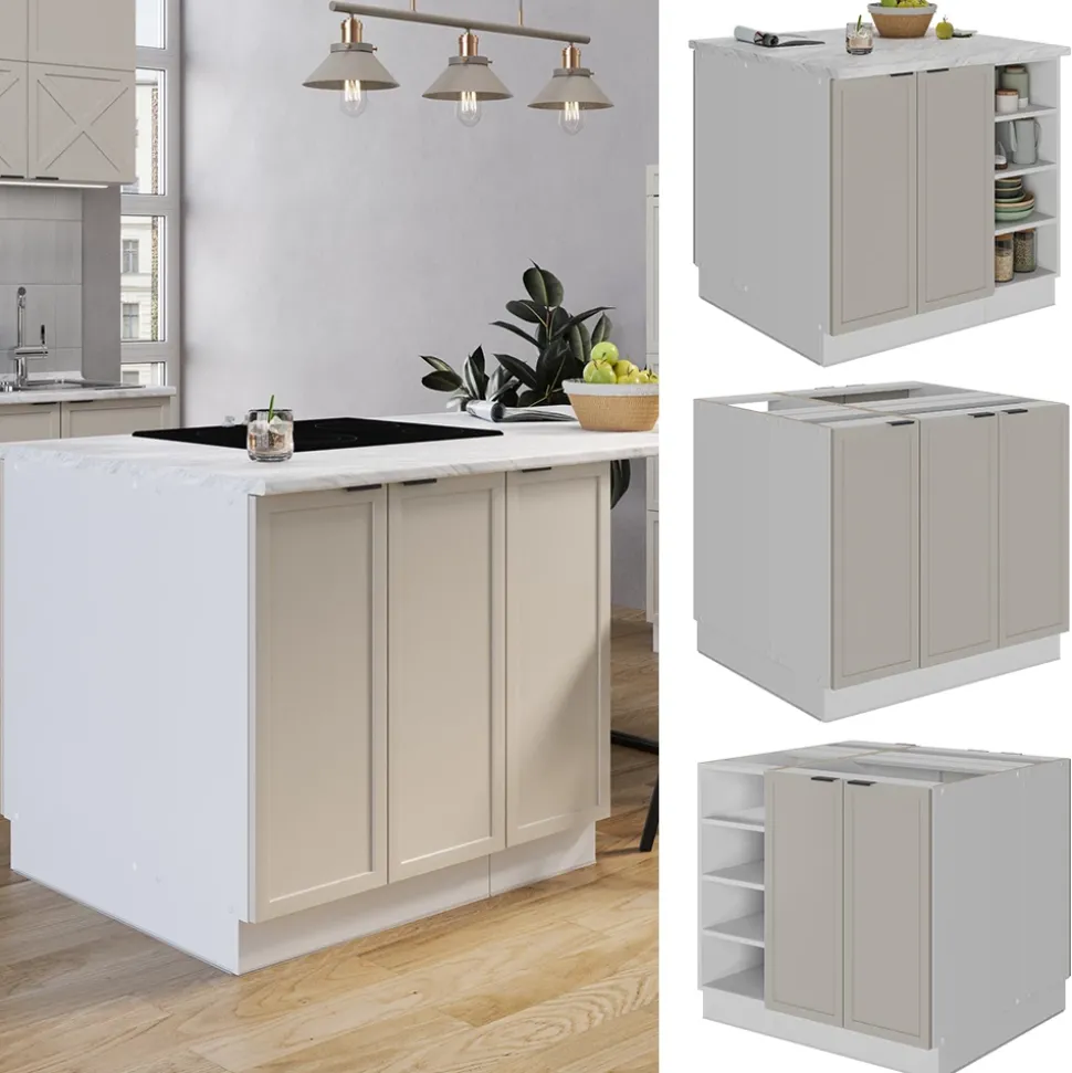 Vicco Kücheninsel Fame-Line, Kochinsel für die Küche, GrauBeige, 90 cm ohne Arbeitsplatte