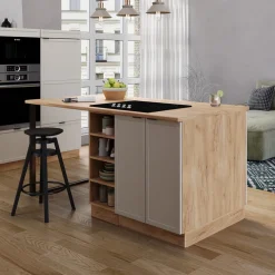 Vicco Kücheninsel Fame-Line, Kochinsel für die Küche, GrauBeige, 90 cm ohne Arbeitsplatte