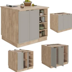 Vicco Kücheninsel Fame-Line, Kochinsel für die Küche, GrauBeige, 90 cm ohne Arbeitsplatte