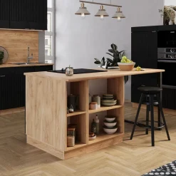 Vicco Kücheninsel "Fame-Line", Schwarz gestreift, 90 cm mit Schublade, ohne Arbeitsplatte