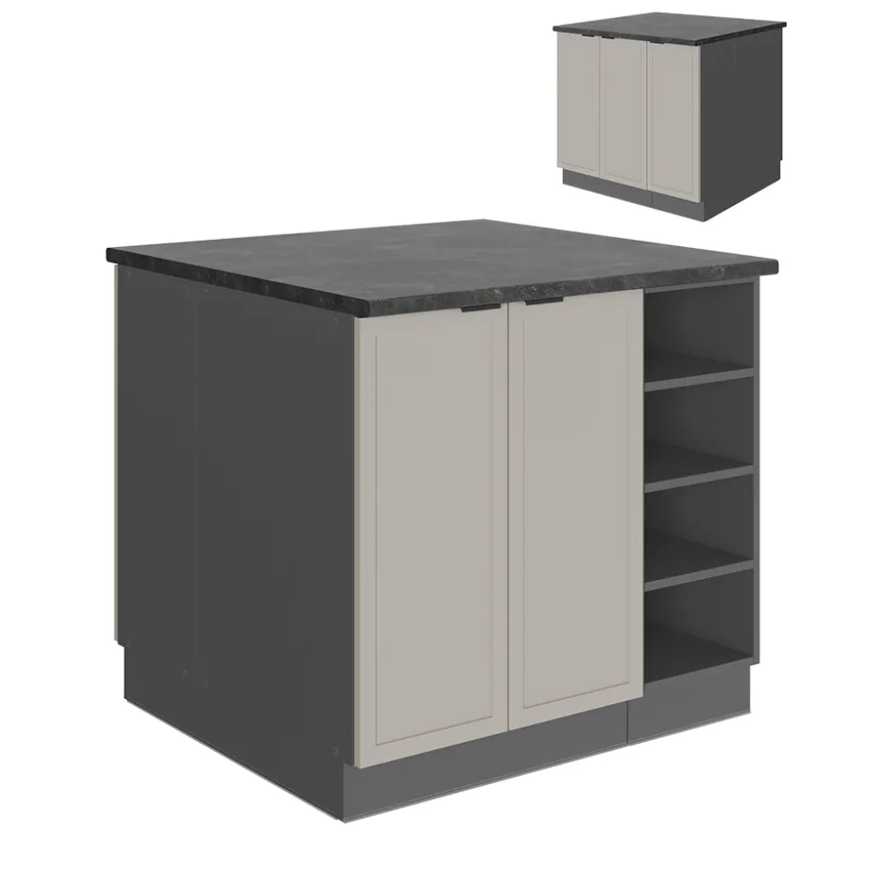 Vicco Kücheninsel Fame-Line, Kochinsel für die Küche, GrauBeige, 90 cm ohne Arbeitsplatte