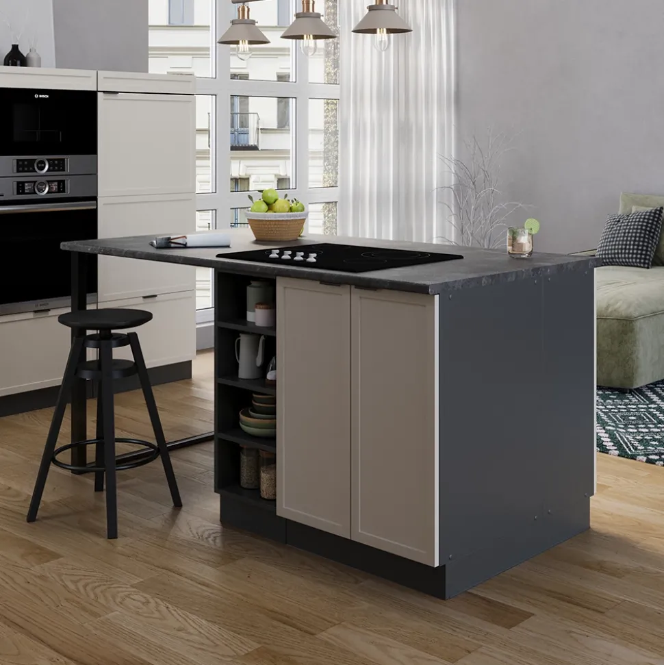 Vicco Kücheninsel Fame-Line, Kochinsel für die Küche, GrauBeige, 90 cm ohne Arbeitsplatte