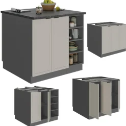 Vicco Kücheninsel Fame-Line, Kochinsel für die Küche, GrauBeige, 90 cm ohne Arbeitsplatte