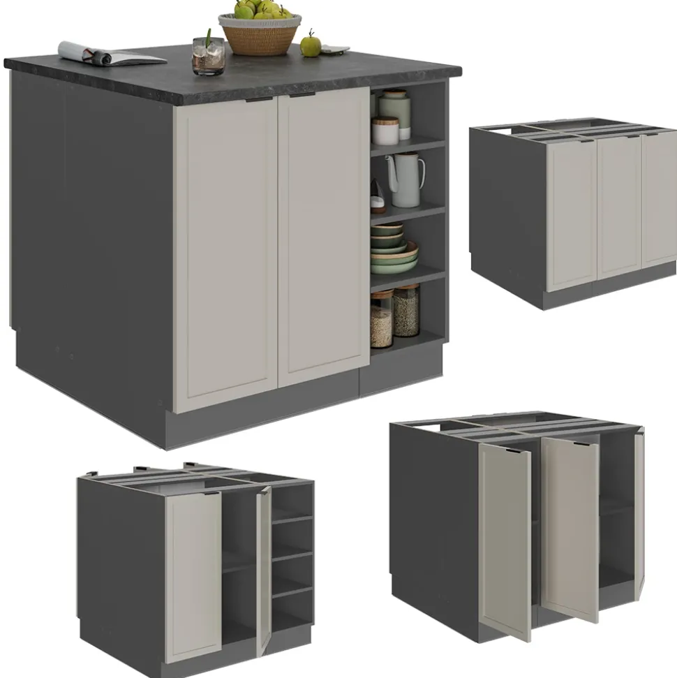 Vicco Kücheninsel Fame-Line, Kochinsel für die Küche, GrauBeige, 90 cm ohne Arbeitsplatte