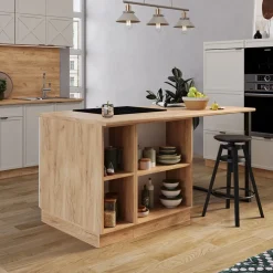 Vicco Kücheninsel "Fame-Line", GrauBeige, 90 cm mit Schublade, ohne Arbeitsplatte