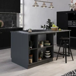 Vicco Kücheninsel "Fame-Line", Schwarz gestreift, 90 cm mit Schublade, ohne Arbeitsplatte