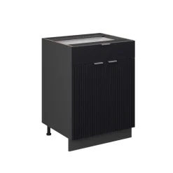 Vicco Küchenschränke "Fame-Line", Schwarz gestreift, 60 cm mit Schublade, ohne Arbeitsplatte