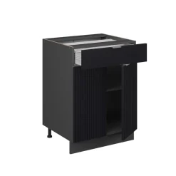 Vicco Küchenschränke "Fame-Line", Schwarz gestreift, 60 cm mit Schublade, ohne Arbeitsplatte