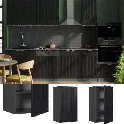 Vicco Küchenschränke Fame-Line, hängender Küchenschrank, Schwarz gestreift, 40 cm