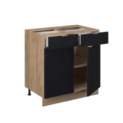 Vicco Küchenunterschrank "Fame-Line", Schwarz gestreift, 80 cm ohne Arbeitsplatte