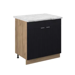 Vicco Küchenunterschrank "Fame-Line", Schwarz gestreift, 80 cm , AP Marmor