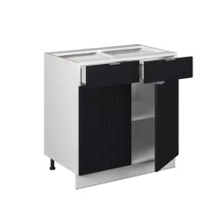 Vicco Küchenunterschrank Fame-Line, Schubladenschrank für die Küche, Schwarz gestreift, 80 cm, AP Eiche