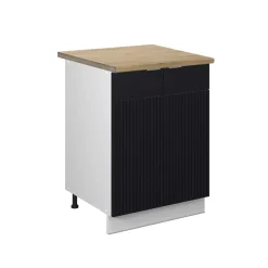 Vicco Küchenunterschrank Fame-Line, Küchenkommode, Schwarz gestreift, 60 cm, AP Eiche