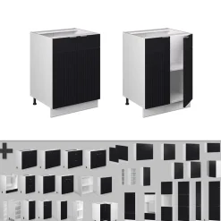 Vicco Küchenunterschrank Fame-Line, Küchenkommode, Schwarz gestreift, 60 cm, AP Eiche