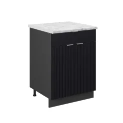 Vicco Küchenunterschrank "Fame-Line", Schwarz gestreift, 60 cm mit Schublade, AP Marmor