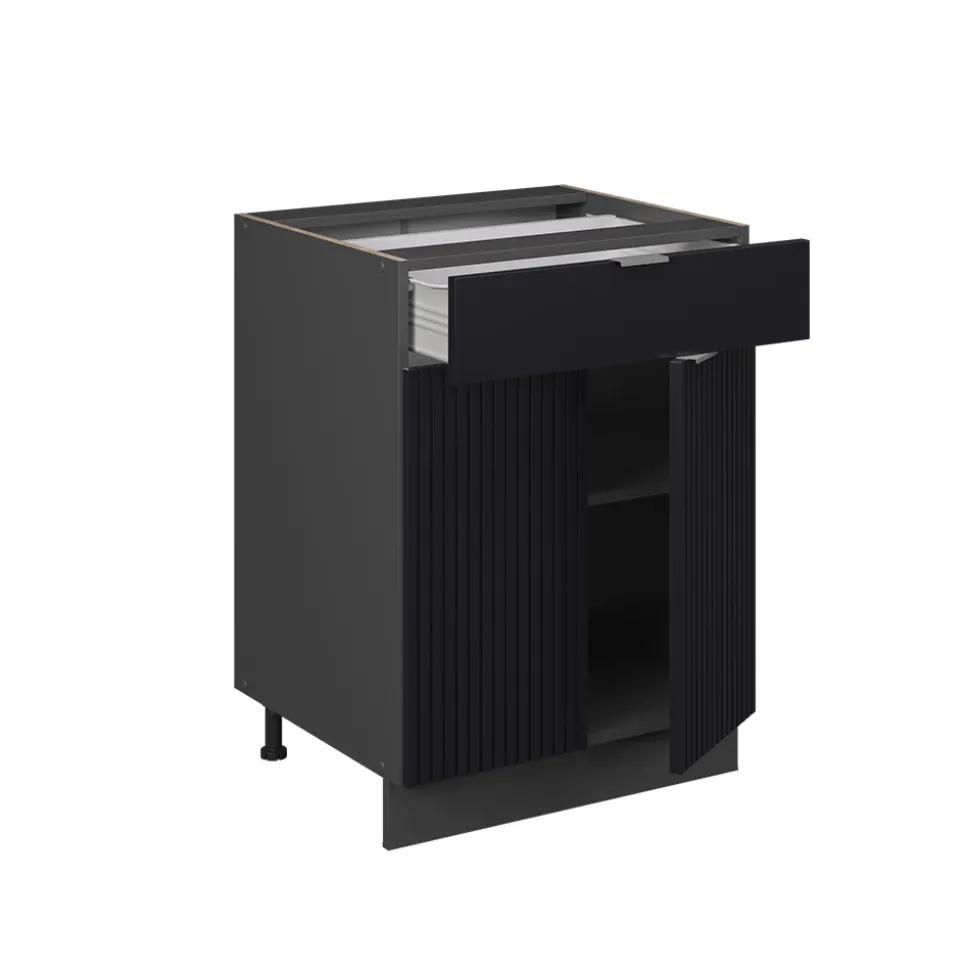 Vicco Küchenunterschrank "Fame-Line", Schwarz gestreift, 60 cm mit Schublade, AP Marmor