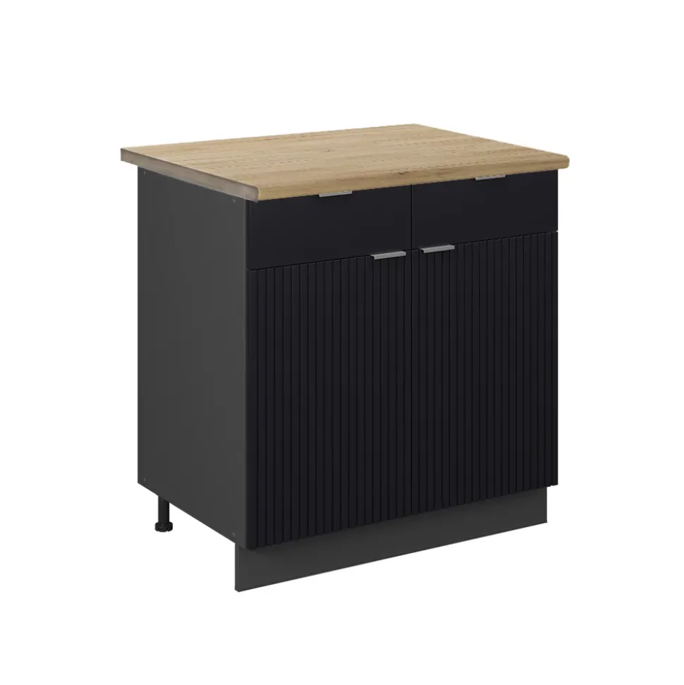 Vicco Küchenunterschrank Fame-Line, Schubladenschrank für die Küche, Schwarz gestreift, 80 cm, AP Eiche