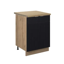 Vicco Küchenunterschrank Fame-Line, Küchenkommode, Schwarz gestreift, 60 cm, AP Eiche