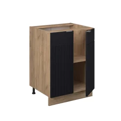 Vicco Küchenunterschrank Fame-Line, Küchenkommode, Schwarz gestreift, 60 cm, AP Eiche