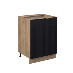 Vicco Küchenunterschrank "Fame-Line", Schwarz gestreift, 60 cm ohne Arbeitsplatte