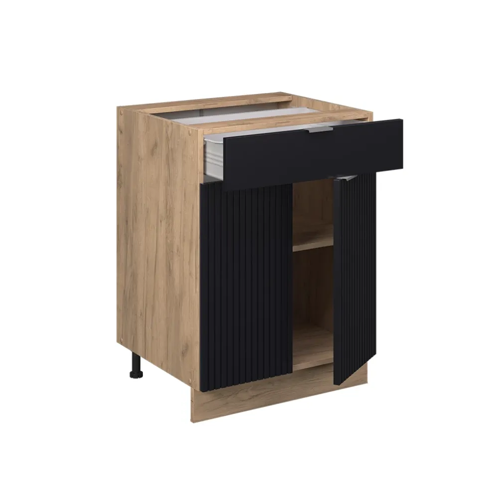 Vicco Küchenunterschrank "Fame-Line", Schwarz gestreift, 60 cm mit Schublade, ohne Arbeitsplatte