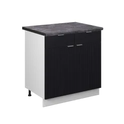 Vicco Küchenunterschrank "Fame-Line", Schwarz gestreift, 80 cm , AP Anthrazit