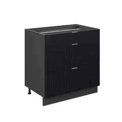 Vicco Küchenunterschrank "Fame-Line", Schwarz gestreift, 80 cm mit 3 Schubladen, ohne Arbeitsplatte