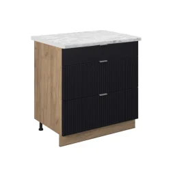 Vicco Küchenunterschrank "Fame-Line", Schwarz gestreift, 80 cm mit 3 Schubladen, AP Marmor