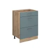 Vicco Küchenunterschrank "R-Line", Blau-Grau/Goldkraft Eiche, 60 cm mit Schubladen, ohne Arbeitsplatte