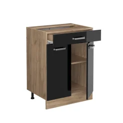 Vicco Küchenunterschrank "R-Line", Schwarz Hochglanz, 60 cm mit Schublade, ohne Arbeitsplatte