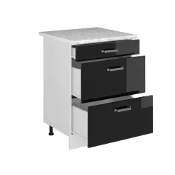 Vicco Küchenunterschrank "R-Line", Schwarz Hochglanz/Weiß, 60 cm mit Schubladen, AP Marmor