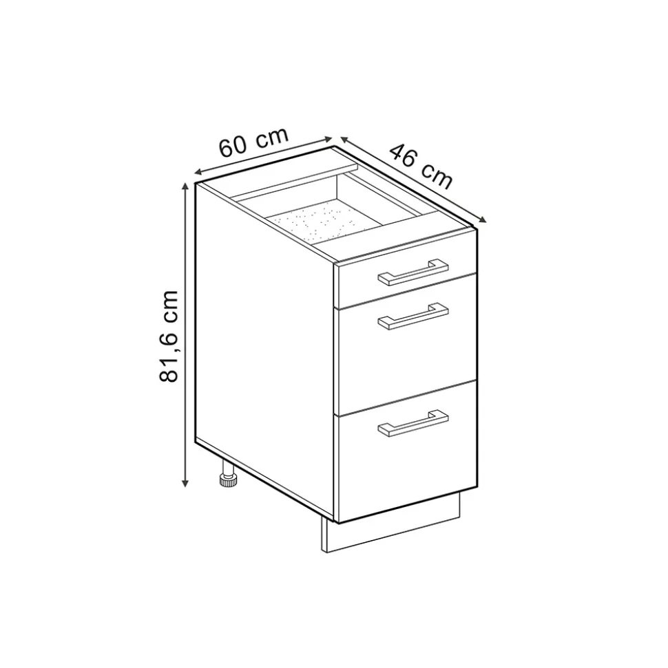 Vicco Küchenunterschrank "R-Line", Schwarz Hochglanz/Weiß, 60 cm mit Schubladen, AP Marmor