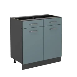 Vicco Küchenunterschrank "R-Line", Blau-Grau/Anthrazit, 80 cm ohne Arbeitsplatte