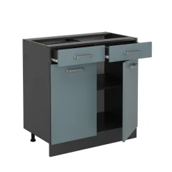 Vicco Küchenunterschrank "R-Line", Blau-Grau/Anthrazit, 80 cm ohne Arbeitsplatte