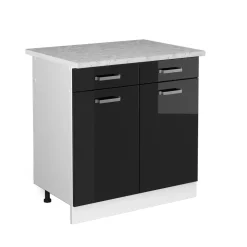 Vicco Küchenunterschrank "R-Line", Schwarz Hochglanz/Weiß, 80 cm , AP Marmor