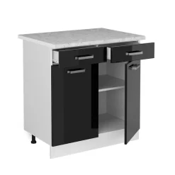 Vicco Küchenunterschrank "R-Line", Schwarz Hochglanz/Weiß, 80 cm , AP Marmor