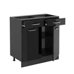 Vicco Küchenunterschrank "R-Line", Schwarz Hochglanz/Anthrazit, 80 cm ohne Arbeitsplatte