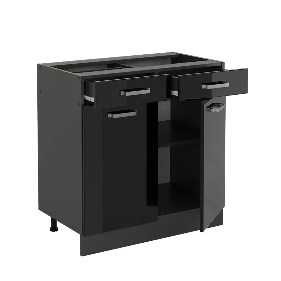 Vicco Küchenunterschrank "R-Line", Schwarz Hochglanz/Anthrazit, 80 cm ohne Arbeitsplatte