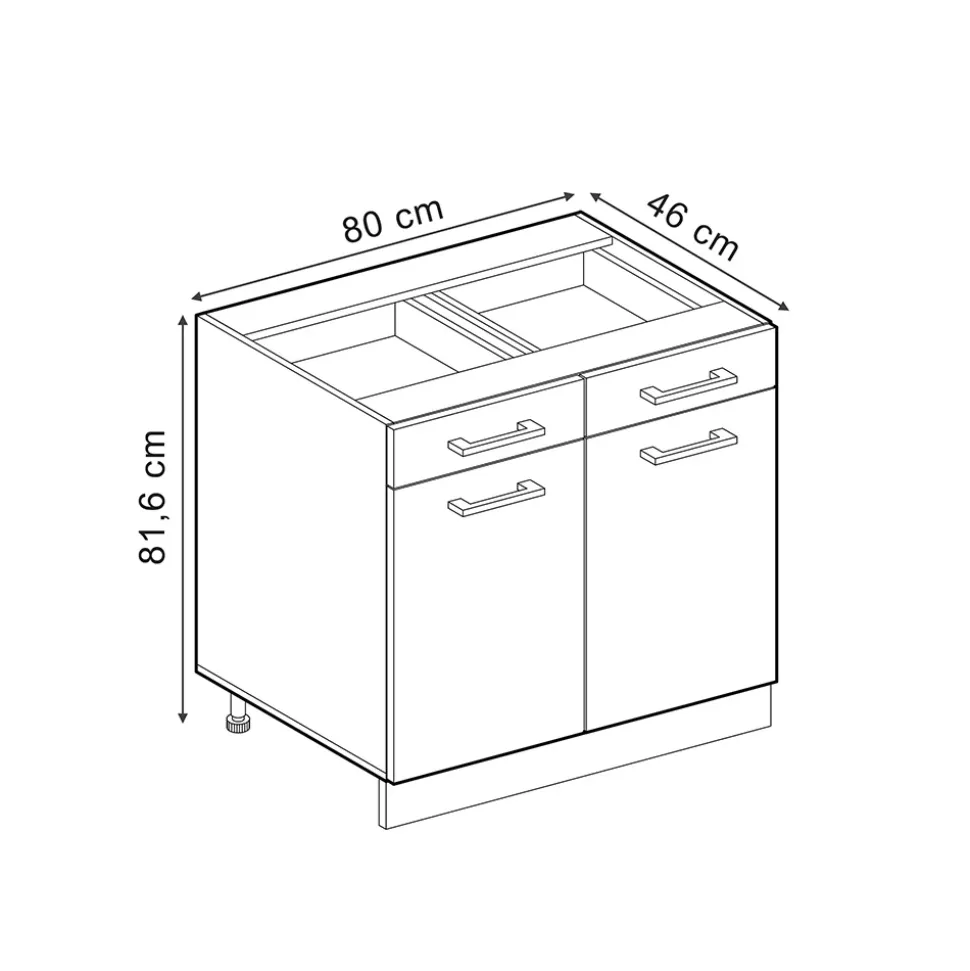 Vicco Küchenunterschrank "R-Line", Schwarz Hochglanz/Anthrazit, 80 cm ohne Arbeitsplatte