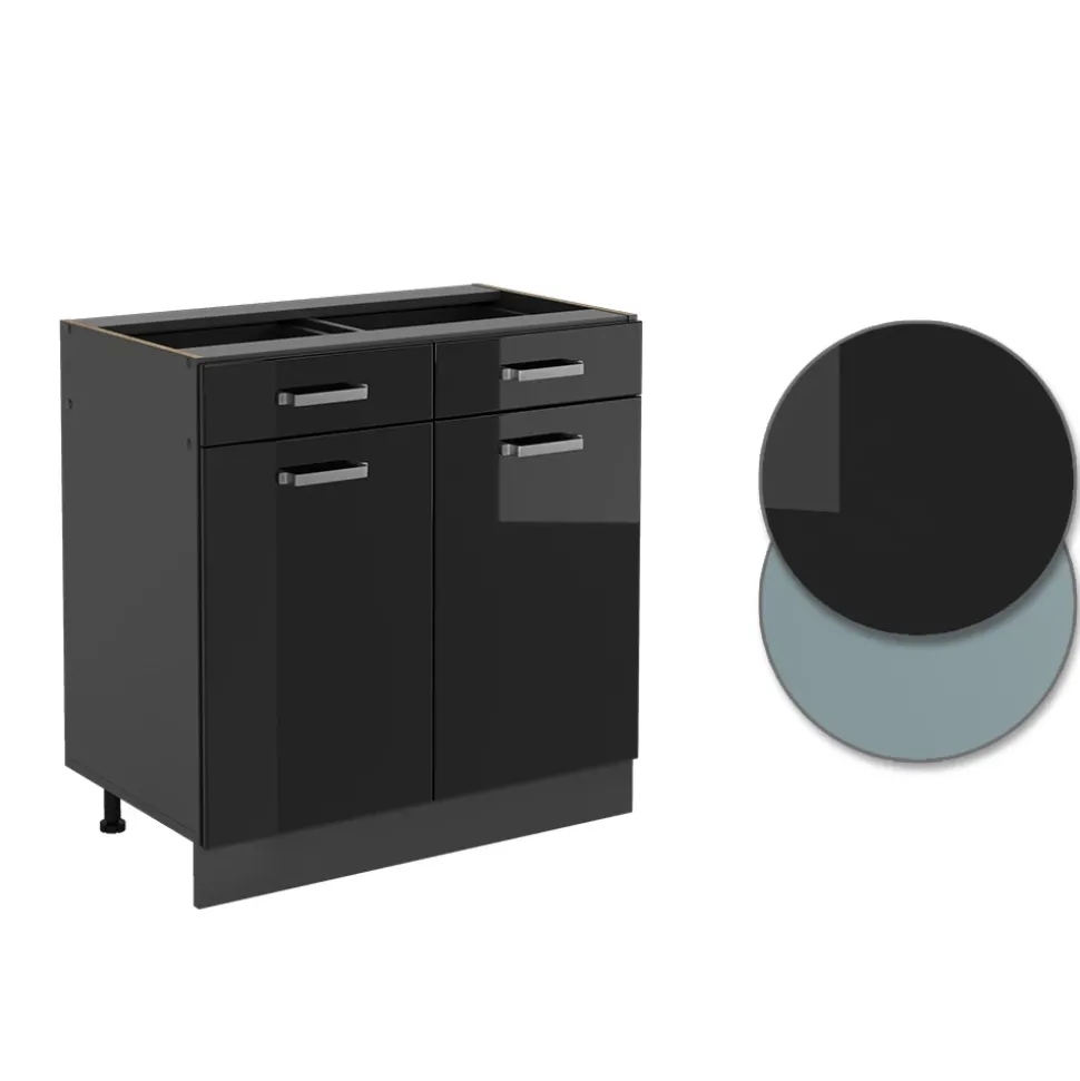 Vicco Küchenunterschrank "R-Line", Schwarz Hochglanz/Anthrazit, 80 cm ohne Arbeitsplatte