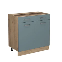 Vicco Küchenunterschrank "R-Line", Blau-Grau/Goldkraft Eiche, 80 cm ohne Arbeitsplatte