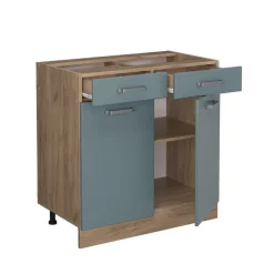 Vicco Küchenunterschrank "R-Line", Blau-Grau/Goldkraft Eiche, 80 cm ohne Arbeitsplatte