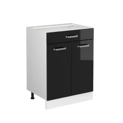 Vicco Küchenunterschrank "R-Line", Schwarz Hochglanz, 60 cm mit Schublade, ohne Arbeitsplatte