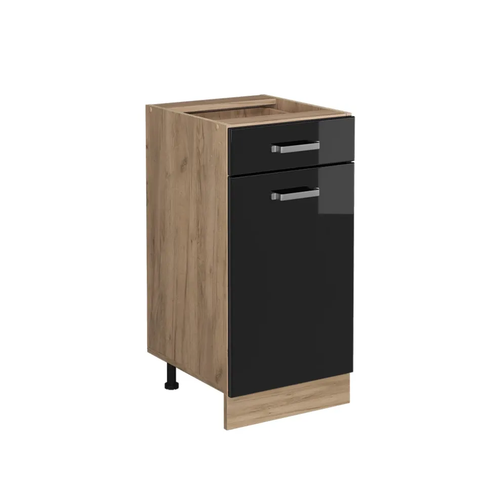 Vicco Küchenunterschrank "R-Line", Schwarz Hochglanz/Goldkraft Eiche, 40 cm ohne Arbeitsplatte